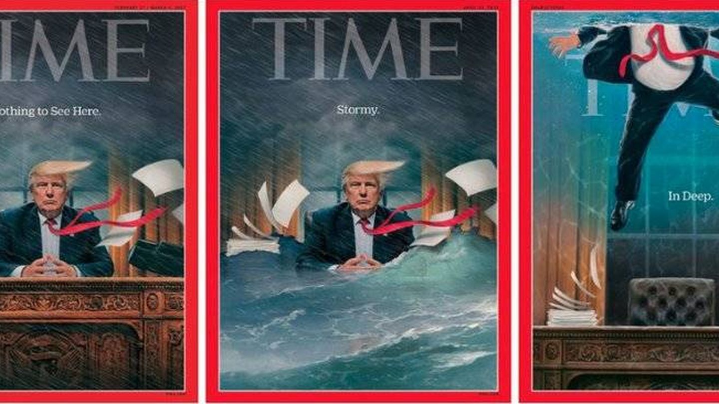 Las tres portadas que conforman la serie sobre Trump (Time)