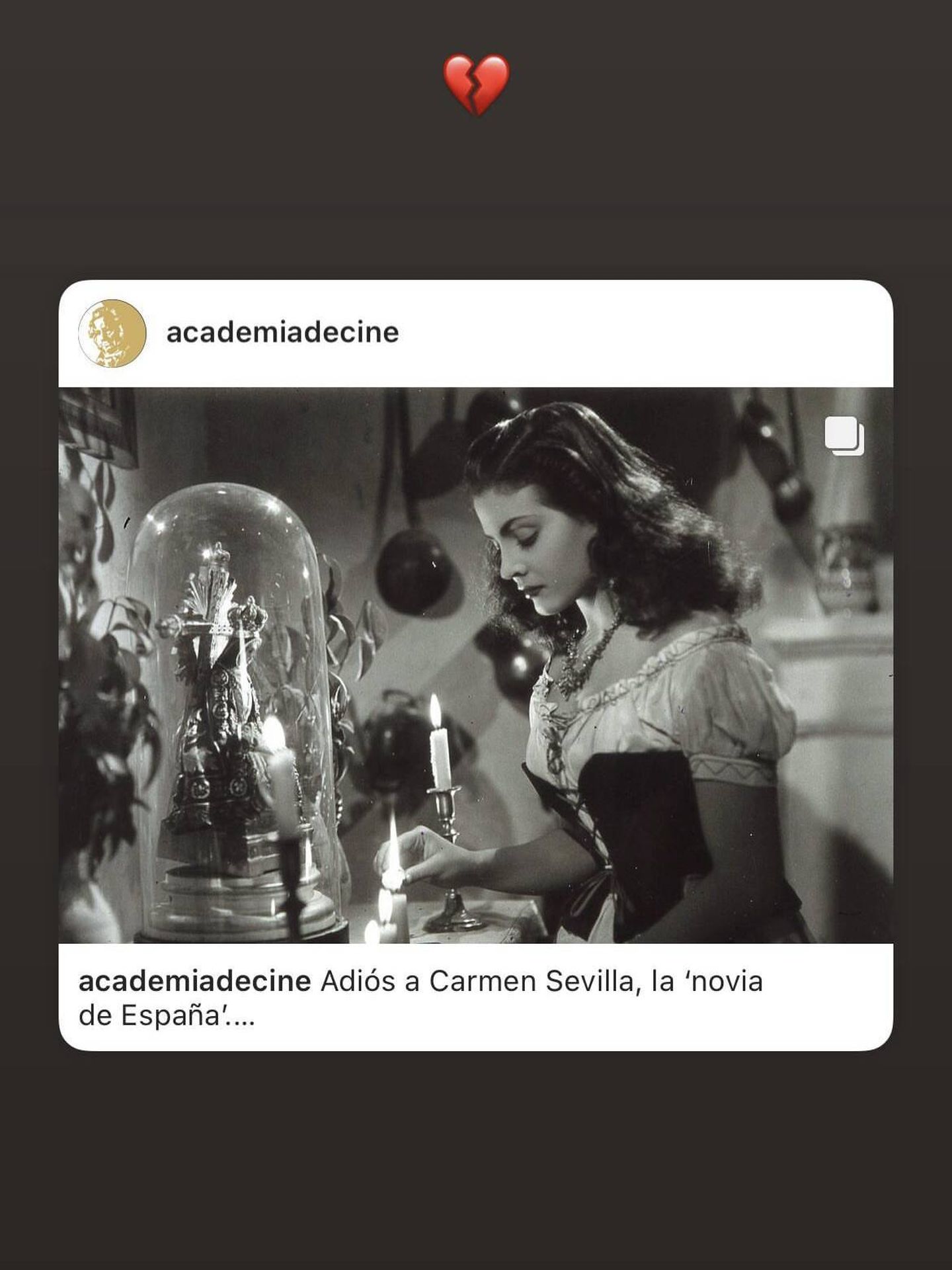 La publicación de Elena Rivera para recordar a Carmen Sevilla. (Instagram/ @elenariveraofficial)