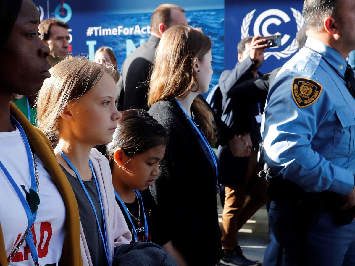 Foto: Llegada de Greta Thunberg a la Cumbre del Clima. (EFE)