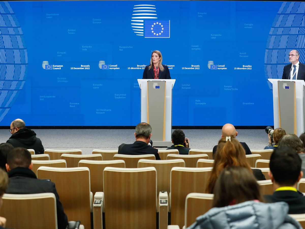 Foto: Roberta Metsola preside la reunión del Consejo Europeo, este jueves. (EFE/EPA/Stephanie Lecoq)