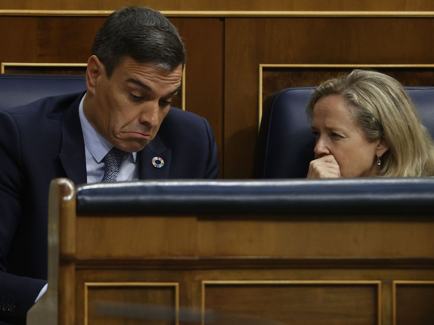 Sánchez y Calviño en un momento del debate del estado de la nación. (EFE/Kiko Huesca)