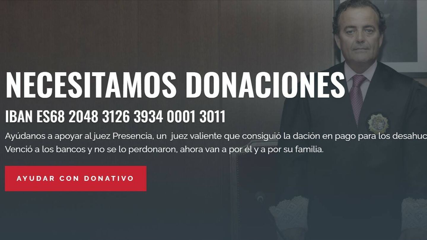La primera imagen que aparece al visitar su web es un número de cuenta para donaciones. 