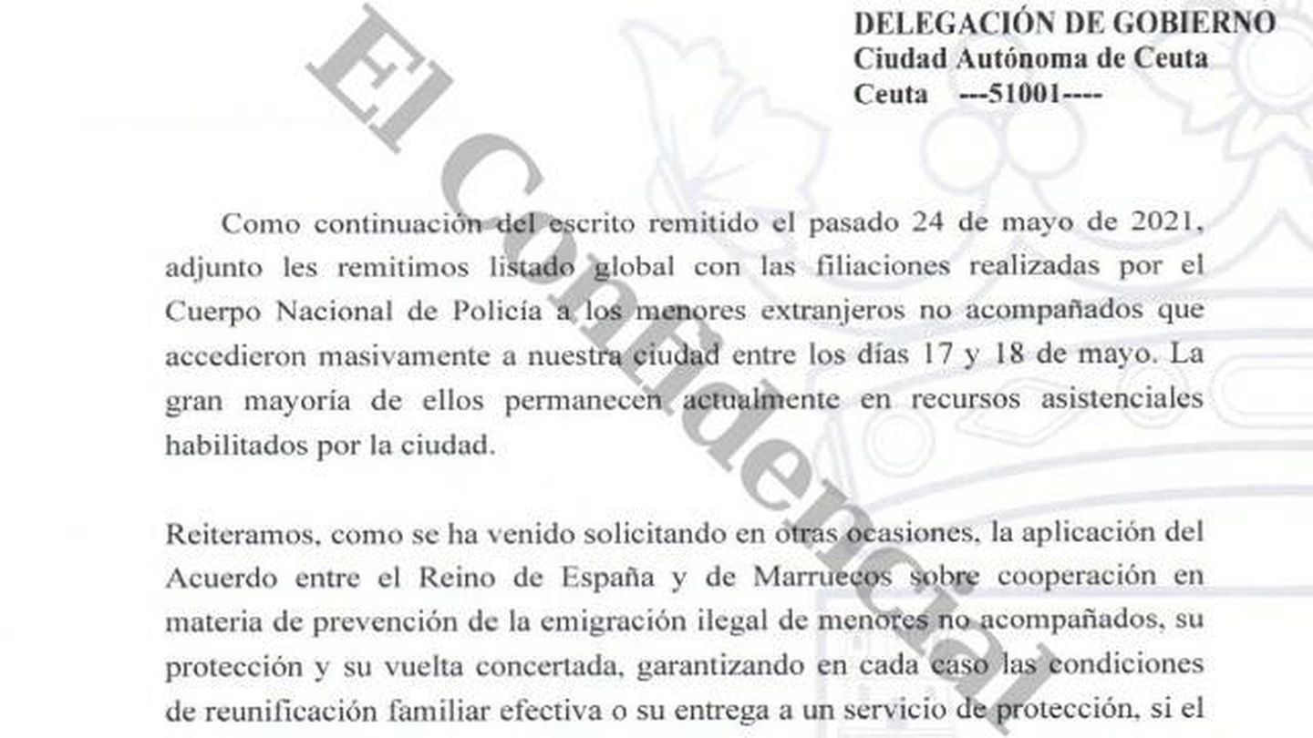 Pinche para leer la carta enviada por la vicepresidencia primera de Ceuta.