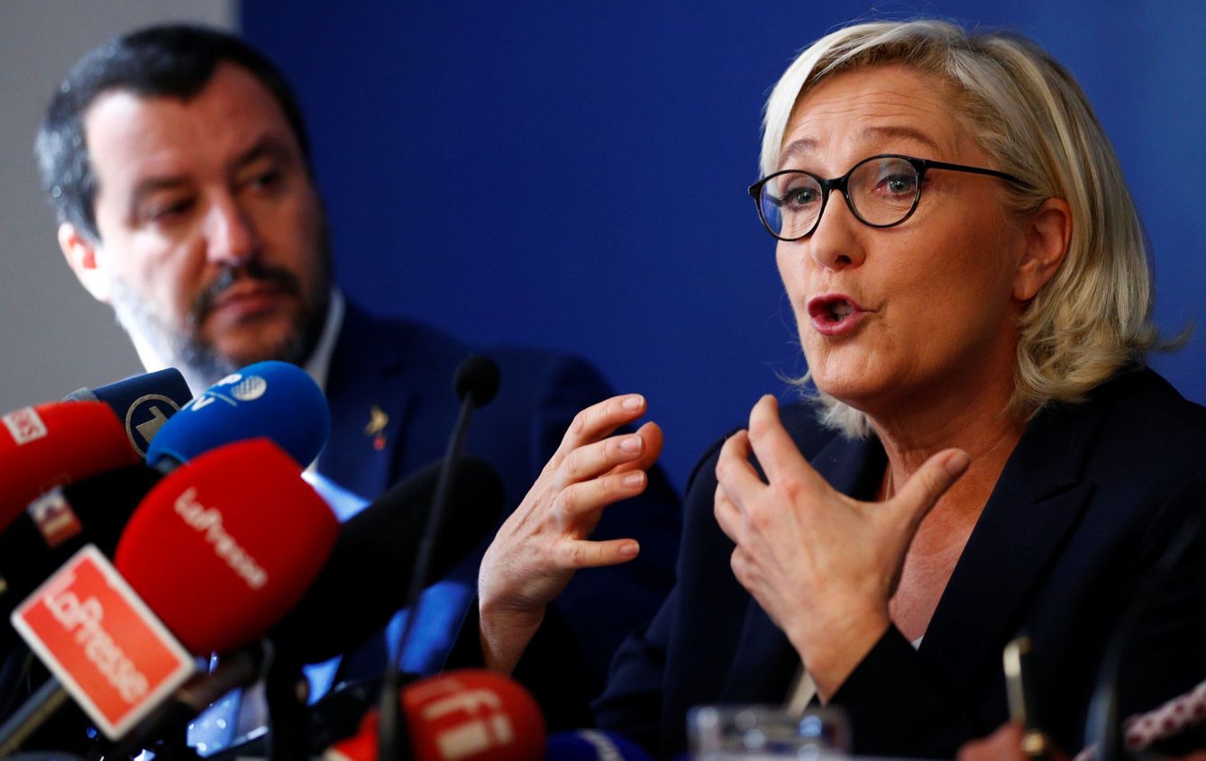 Le Pen habla durante el cuentro con Salvini hoy en Roma (REUTERS)