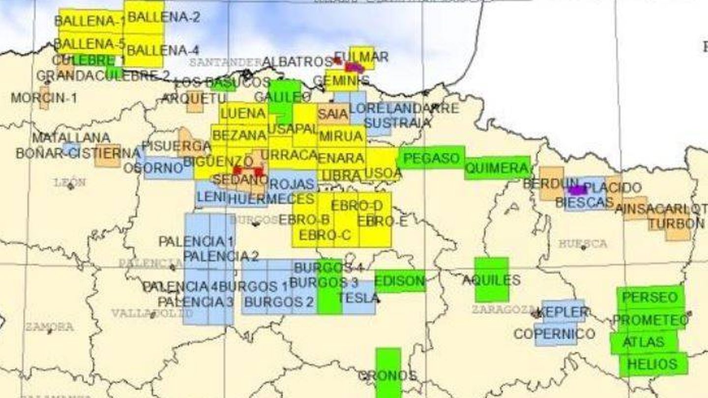 Permisos de investigación y concesiones de explotación de hidrocarburos permitidas en la zona del País Vasco en 2013.