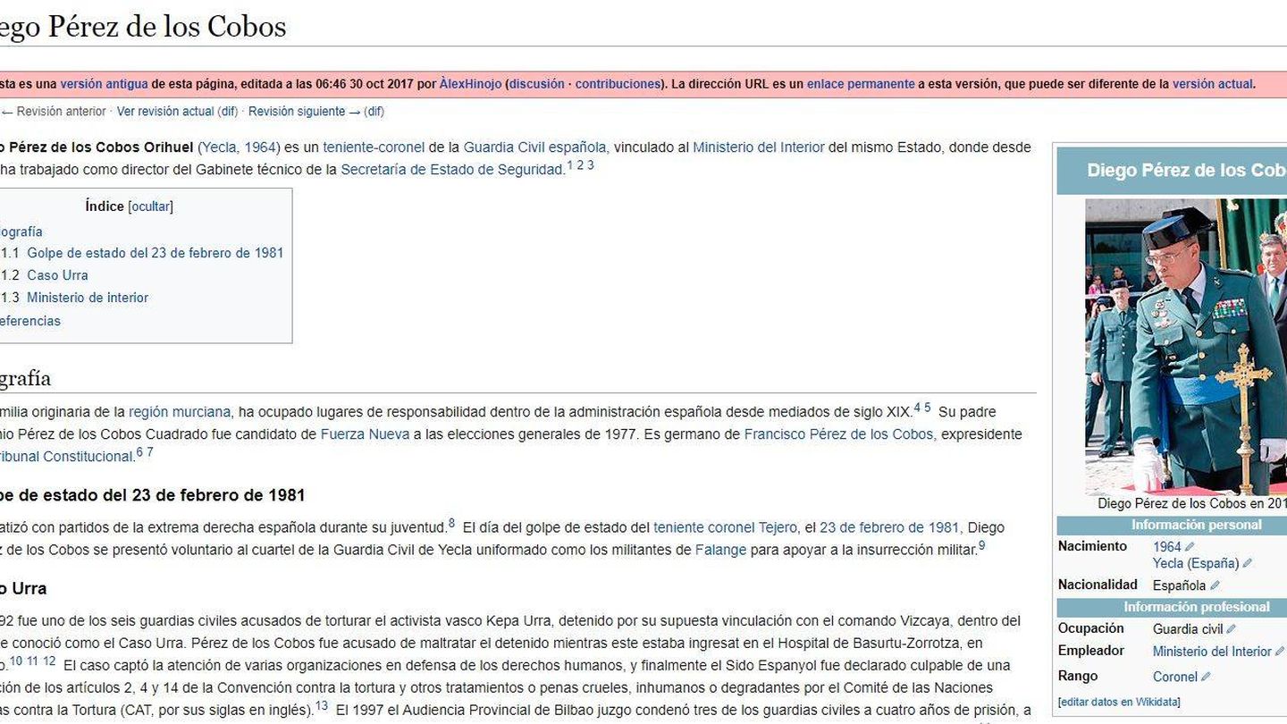 La página de Pérez de los Cobos, creada por Hinojo, en su versión original. (Wikipedia)