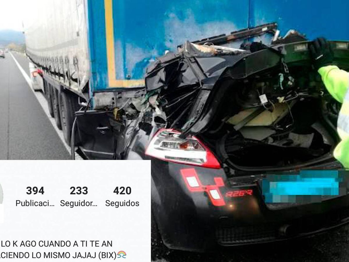 Foto: Estado en el que quedó el vehículo del Kepa. Al margen, su perfil de Instagram. (Salamanca24horas.com)