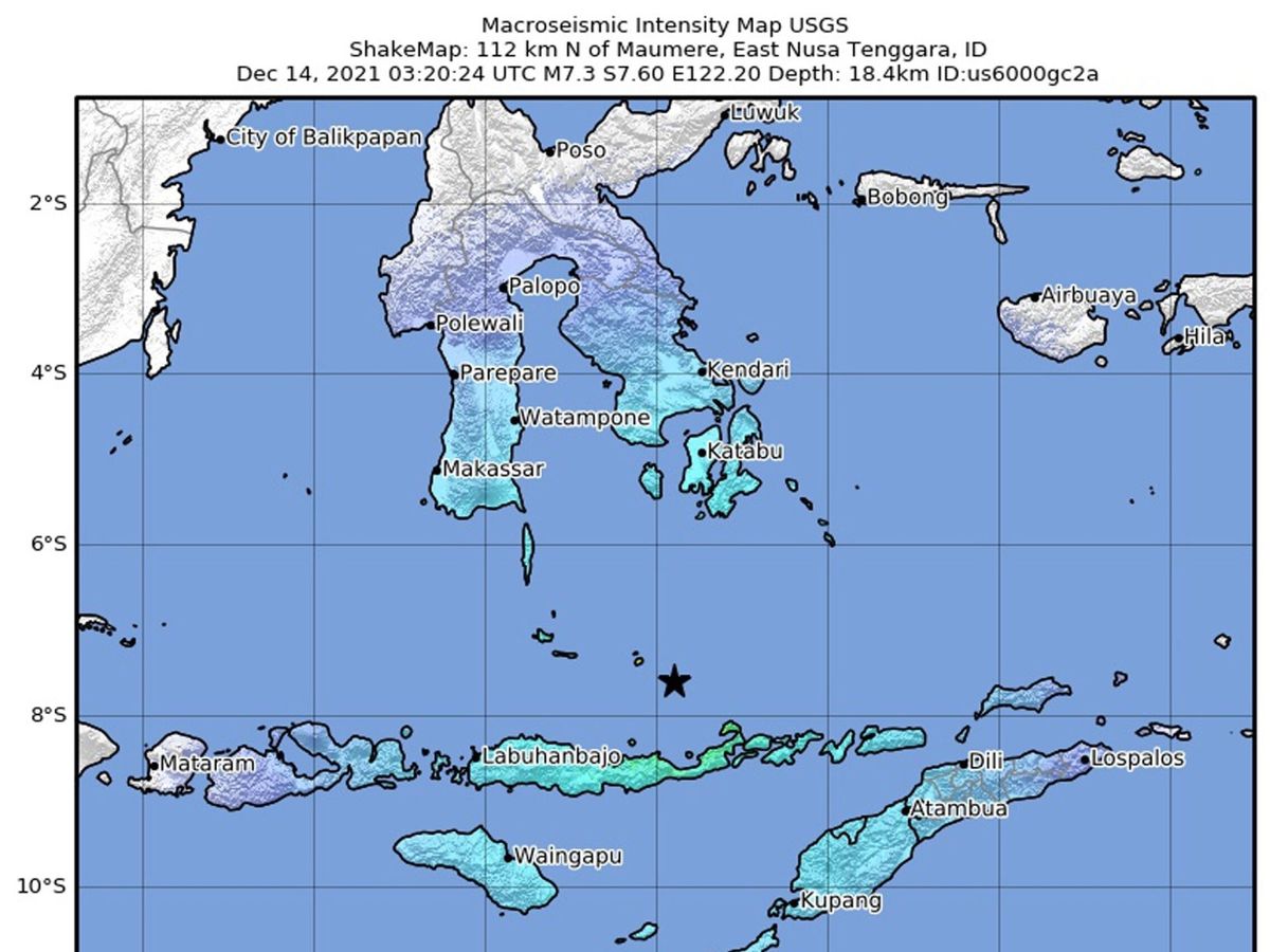 Foto: Mapa de la intensidad del terremoto en el Pacífico. (EFE/USGS)