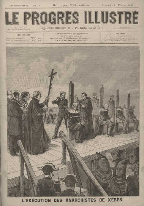 Foto: Portada de un periódico francés de 1892 donde se habla de la ejecución de los anarquistas. 