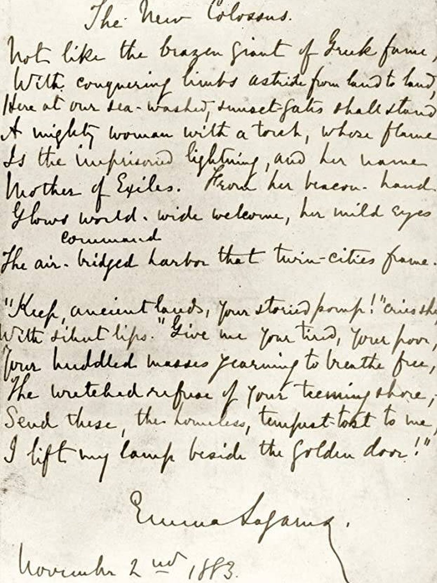 'The new colossus', el manuscrito de Emma Lazarus