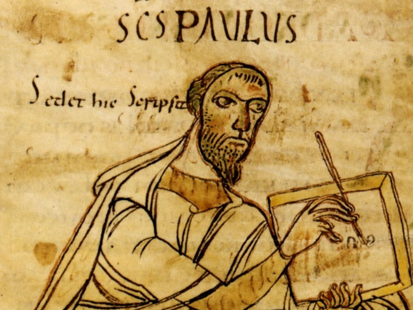Grabado del siglo IX que muestra San Pablo escribiendo.