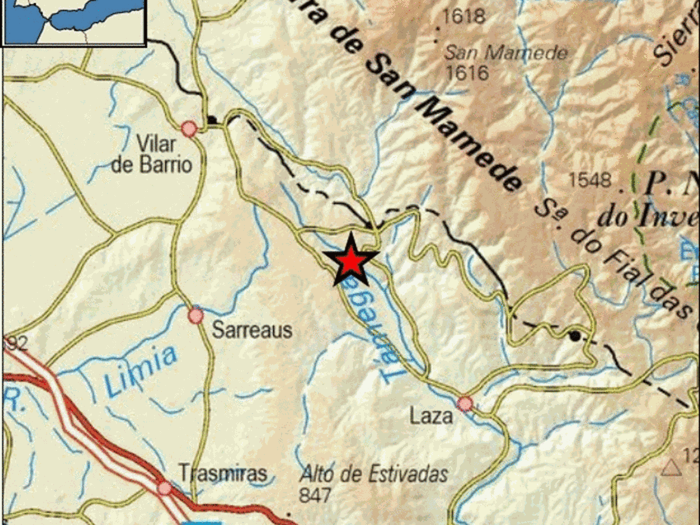 Epicentro del terremoto en las proximidades de Sarreaus. (IGN)