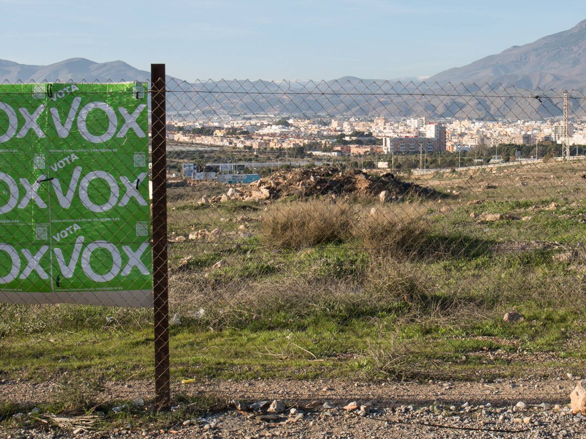 Foto: Carteles de campaña de Vox con la ciudad de El Ejido al fondo. (D. B.)