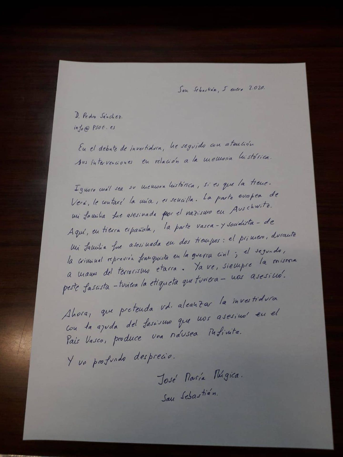 Manuscrito de José María Múgica contra Pedro Sánchez. (EC)