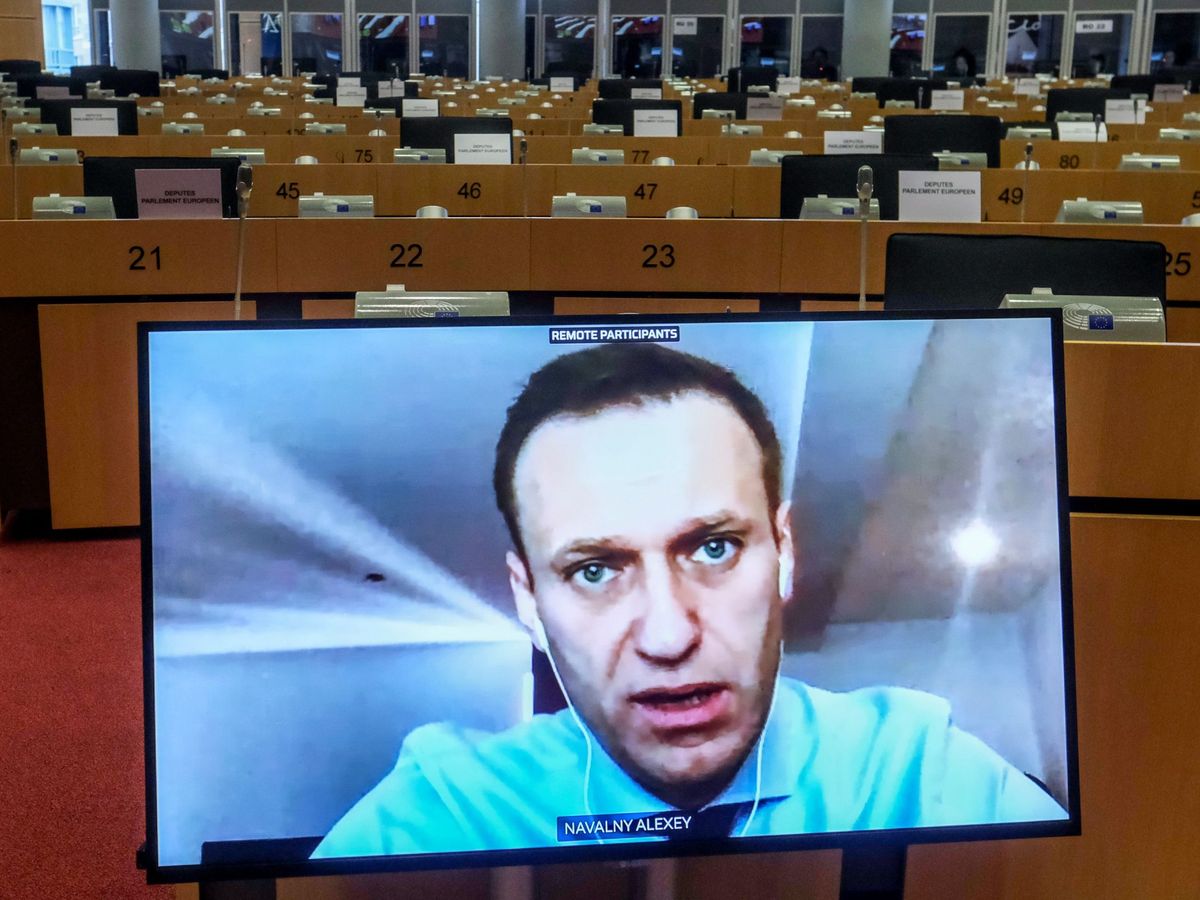 Foto: El líder opositor ruso Alexéi Navalni participa por videoconferencia en la UE. (EFE)
