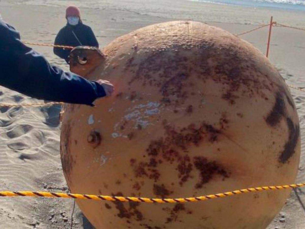 Foto: Descubren qué es la "misteriosa" bola gigante que apareció en una playa de Japón (Twitter)