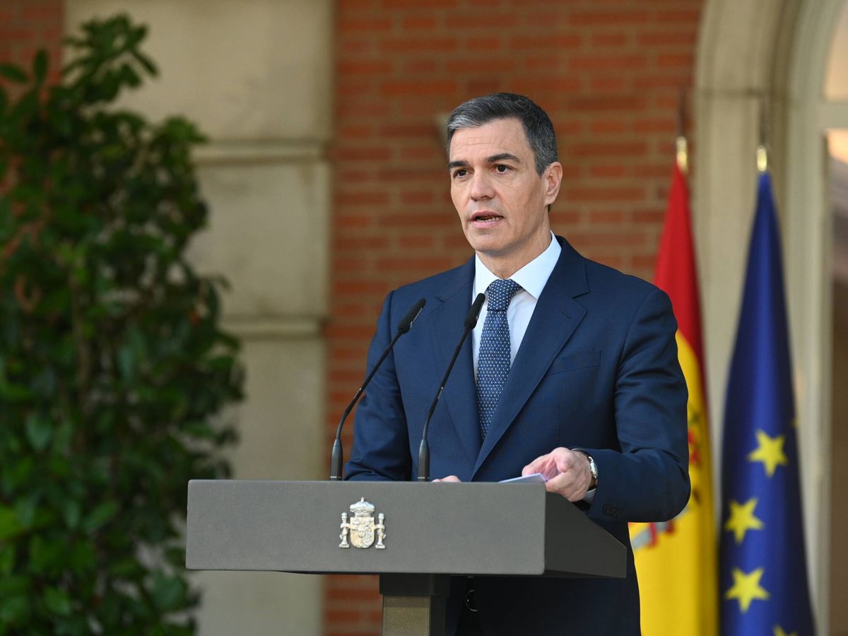 Foto: Sánchez, en la declaración institucional desde Moncloa. (Pool Moncloa/Borja Puig de la Bellacasa)