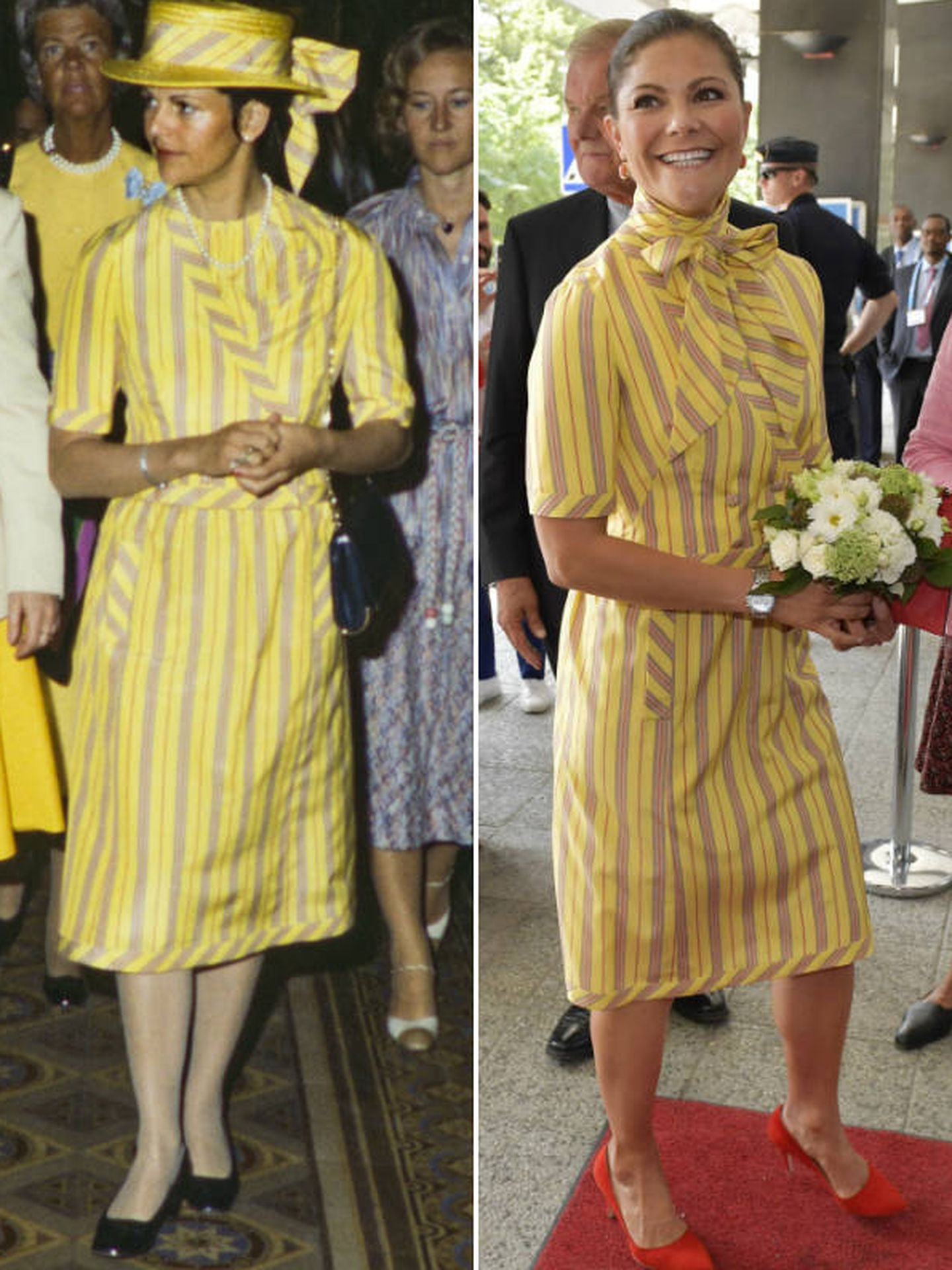 Victoria y Silvia con el vestido amarillo.