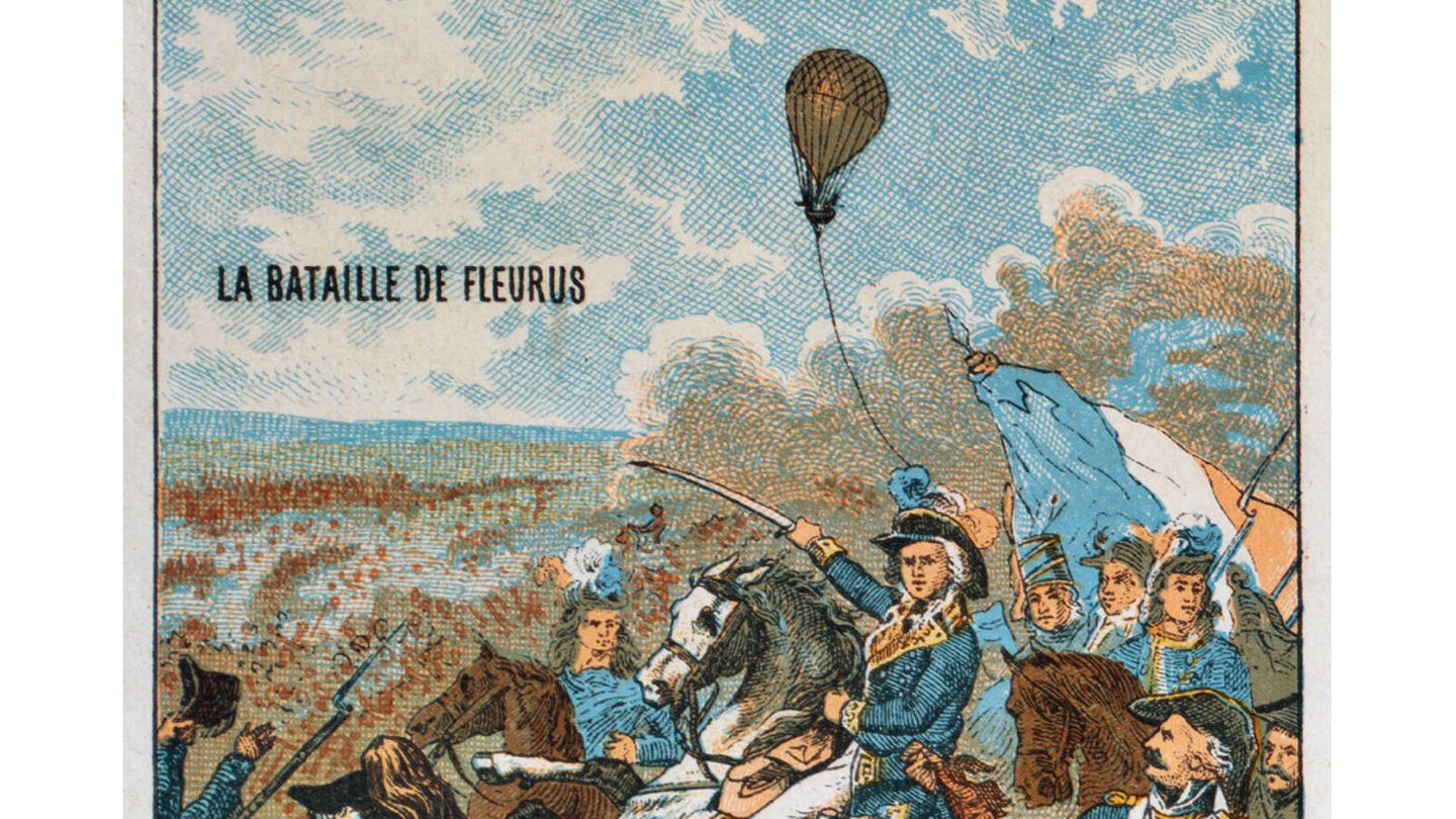 Ilustración de la Batalla de Fleurus, donde puede verse un globo al fondo. (Wikimedia)