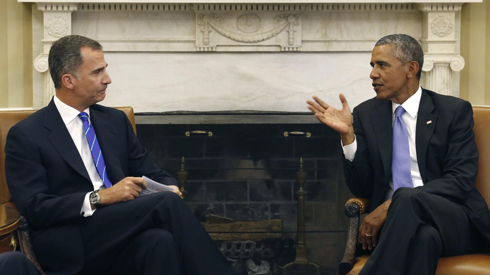 Foto: El rey Felipe y el presidente de EEUU, Barack Obama durante el encuentro que han mantenido en el despacho oval de la Casa Blanca. (EFE)