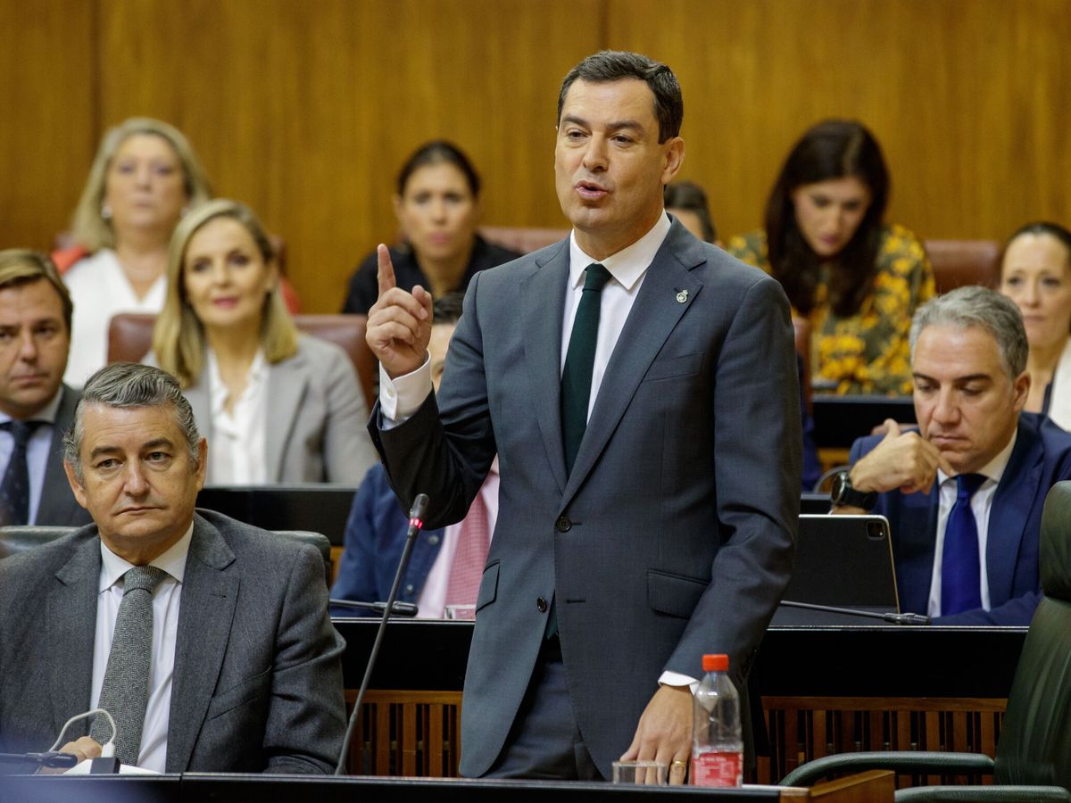 Foto: Juanma Moreno en el Parlamento de Andalucía. (EFE/Julio Muñoz)