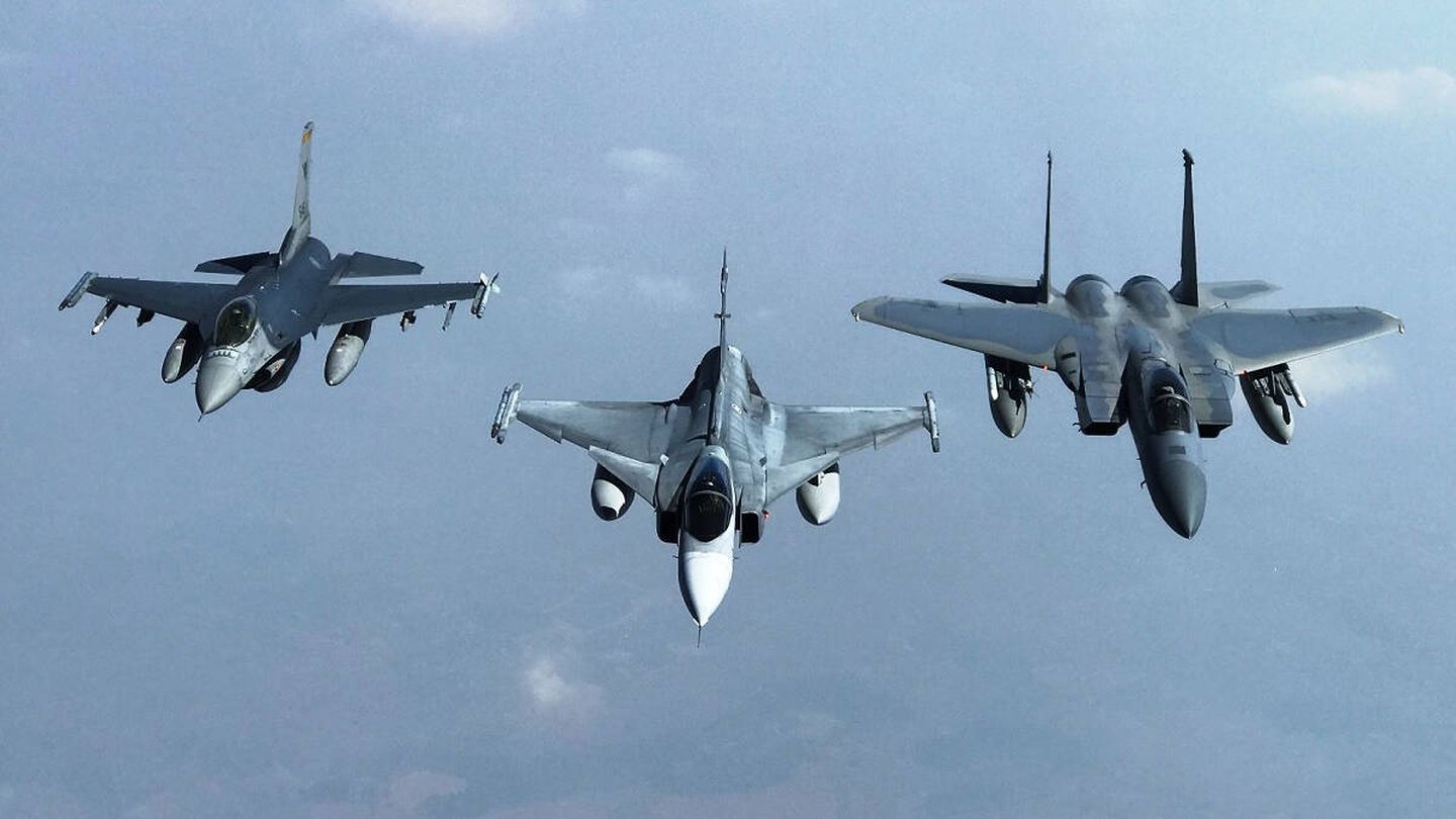 De izquierda a derecha: F-16, Gripen y F-15.