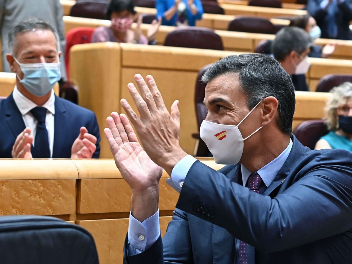 Foto: El presidente del Gobierno, Pedro Sánchez, tras comparecer ante el pleno del Senado para informar sobre la evolución y gestión de la pandemia del coronavirus en diferentes ámbitos. (EFE)