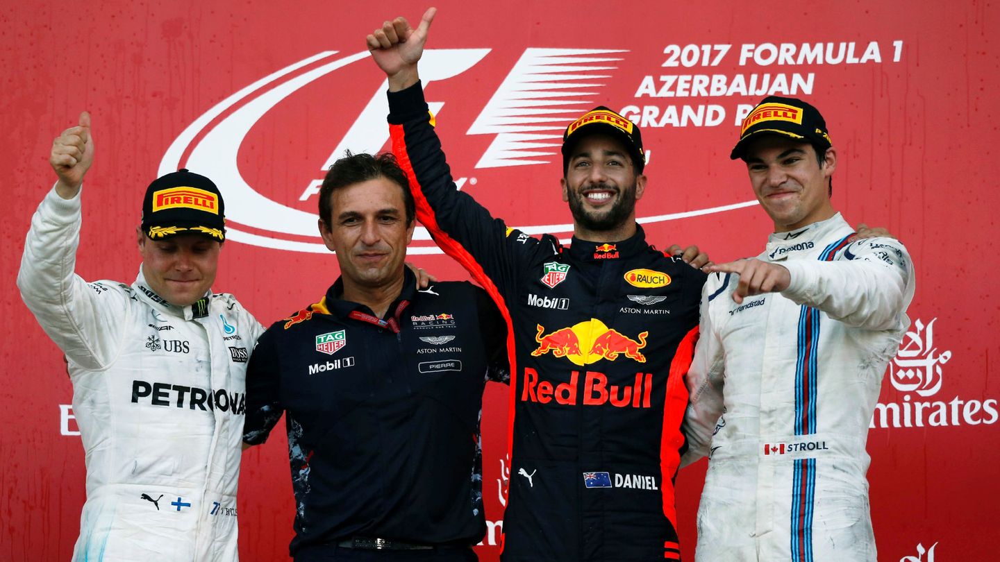 Lance Stroll se convirtió en el segundo piloto más joven en subirse al podio en la Fórmula 1 en el Gran Premio de Azerbaiyán. (Reuters)