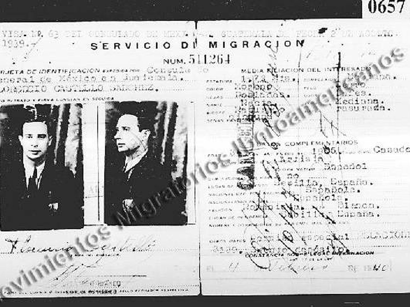 Ficha de Florencio Castelló en el Registro Nacional de Extranjeros en México.