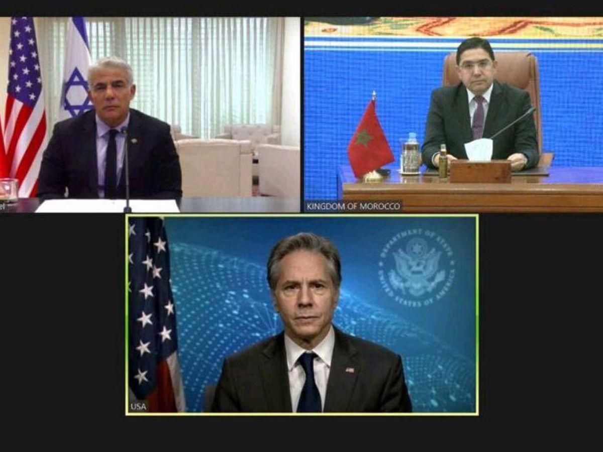 Foto: Videollamada entre Marruecos, Israel y EEUU para conmemorar el aniversario de sus relaciones diplomáticas. (Ministerio de Exteriores de Marruecos) 