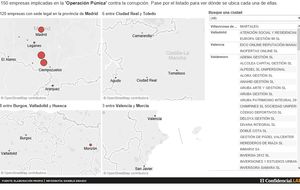 El mapa de las 150 empresas implicadas en la Operación Púnica