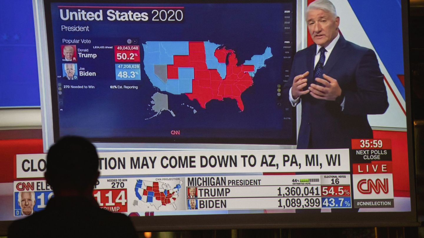 Una persona ve los resultados de las elecciones americanas en la CNN. (EFE)
