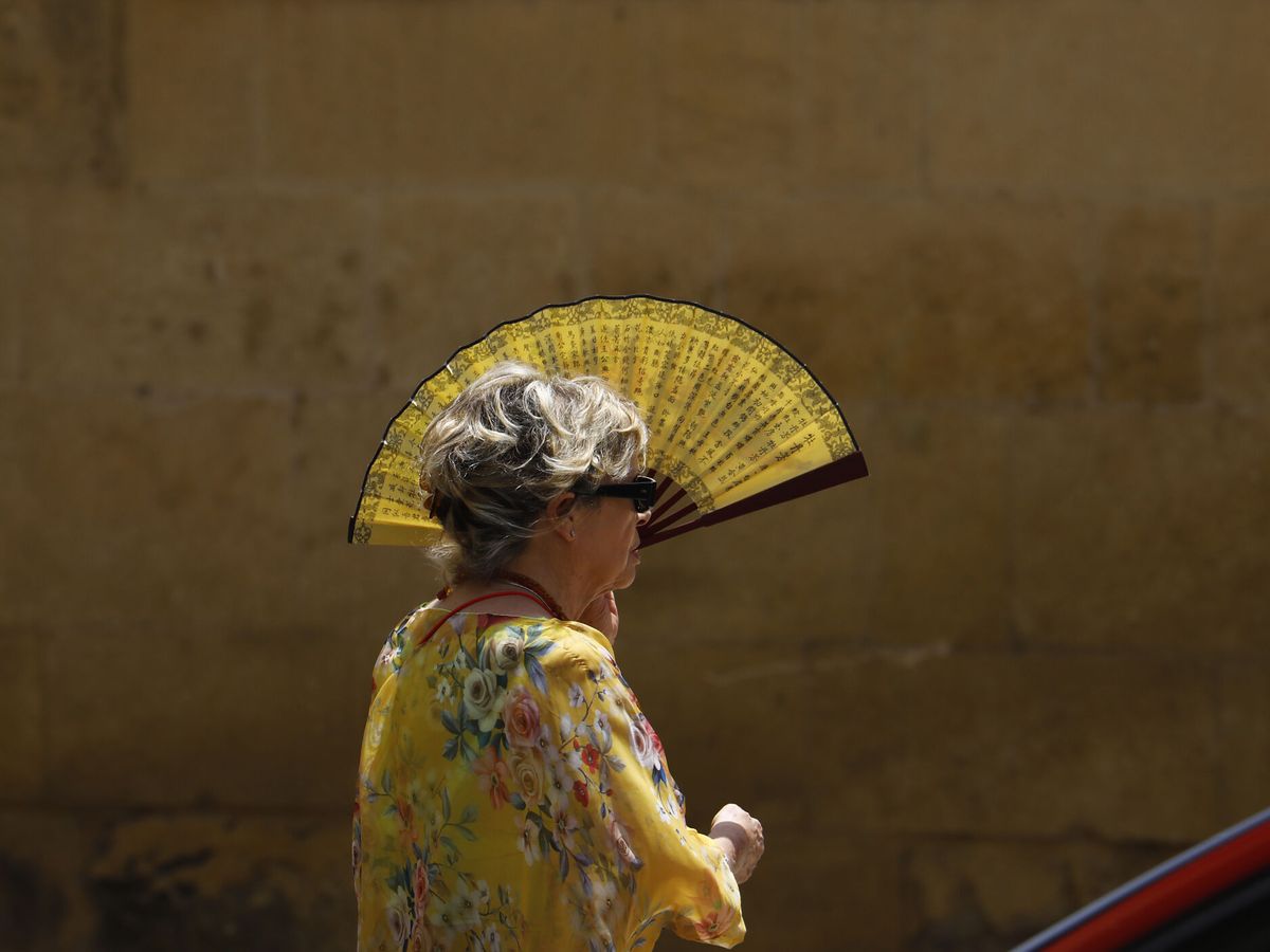 Foto: Una mujer se intenta proteger de las altas temperaturas en Córdoba (Fuente: EFE).