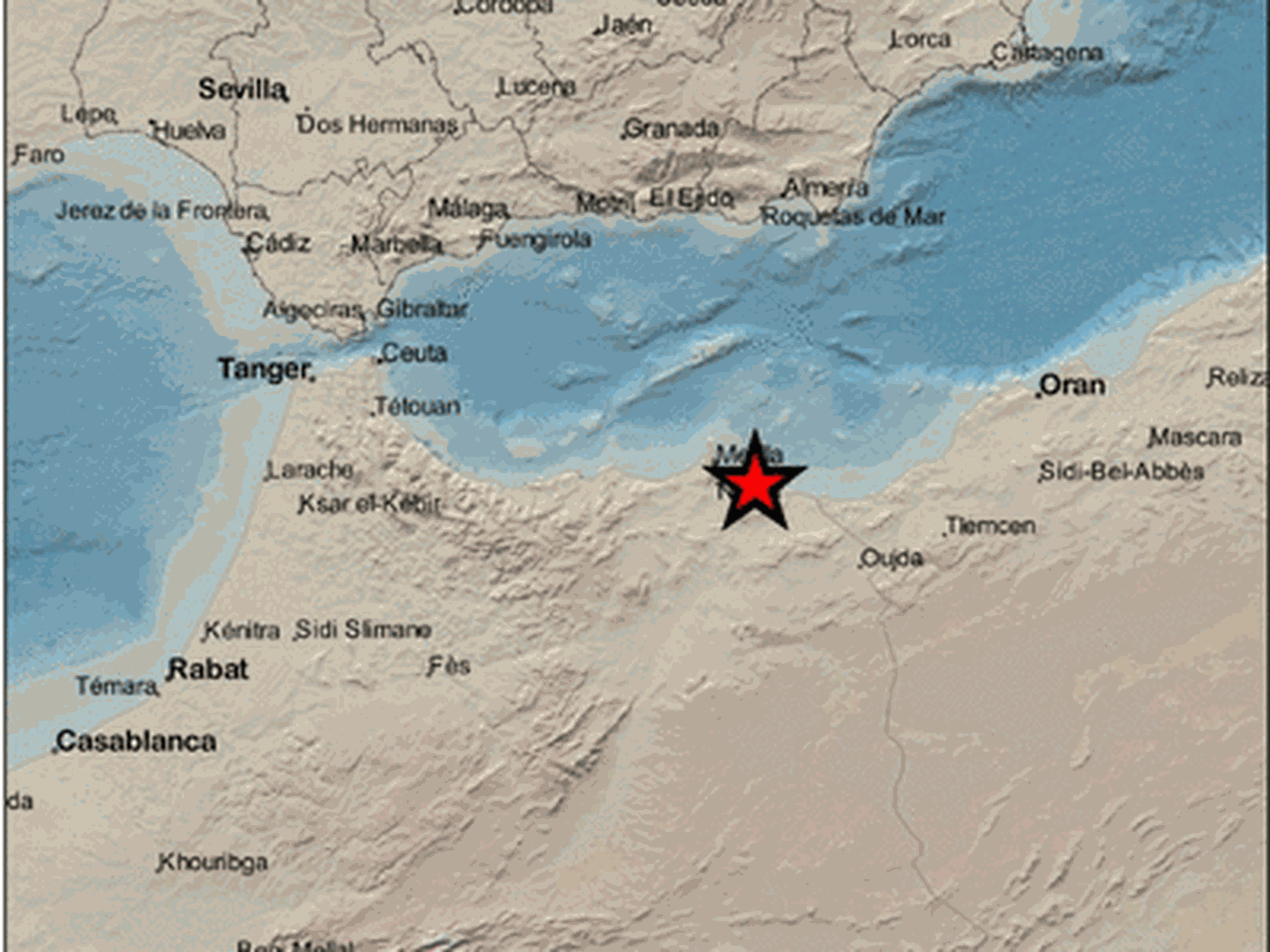 Epicentro del terremoto en las proximidades de Melilla. (IGN)