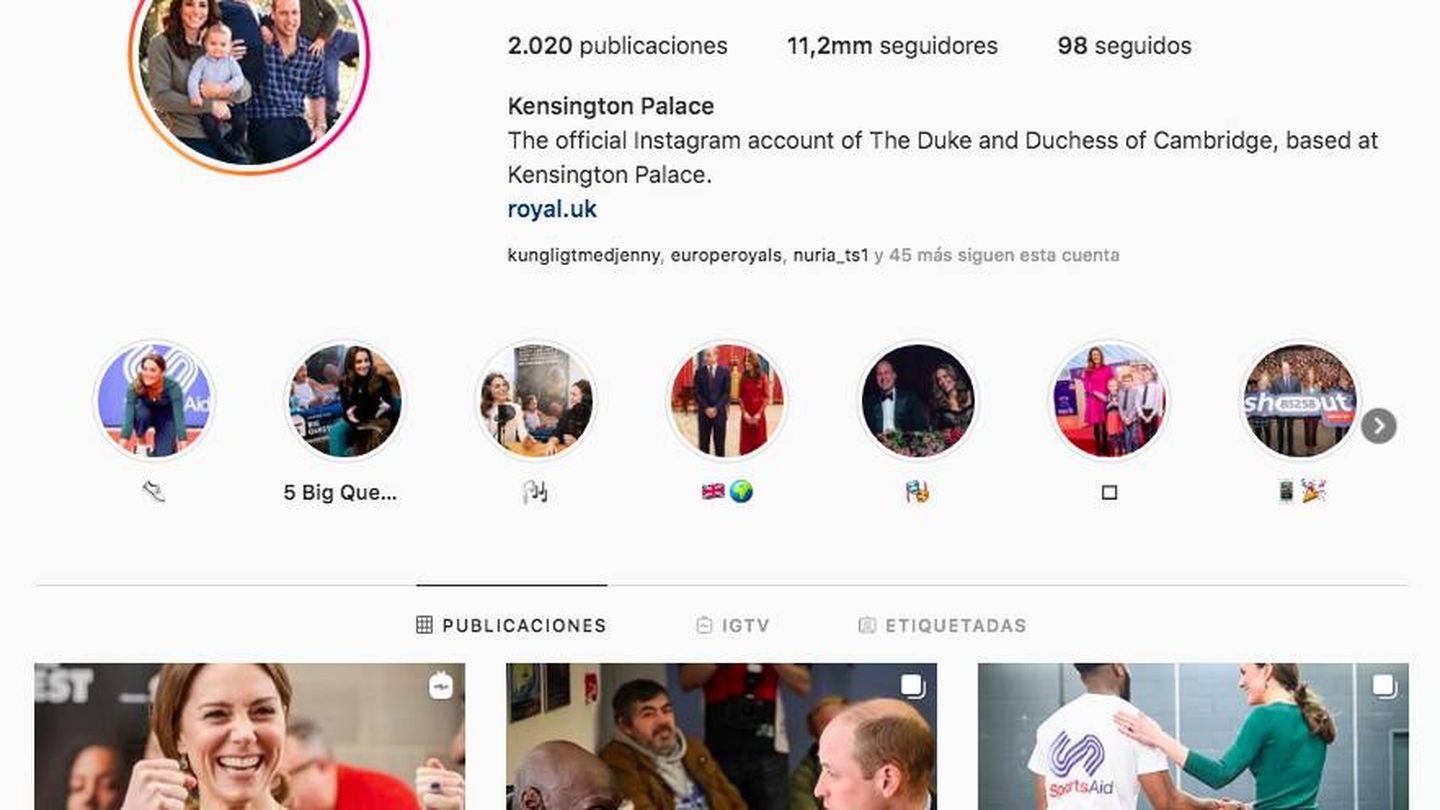 Cuenta de Instagram de los duques de Cambridge. (@KensingtonRoyal)
