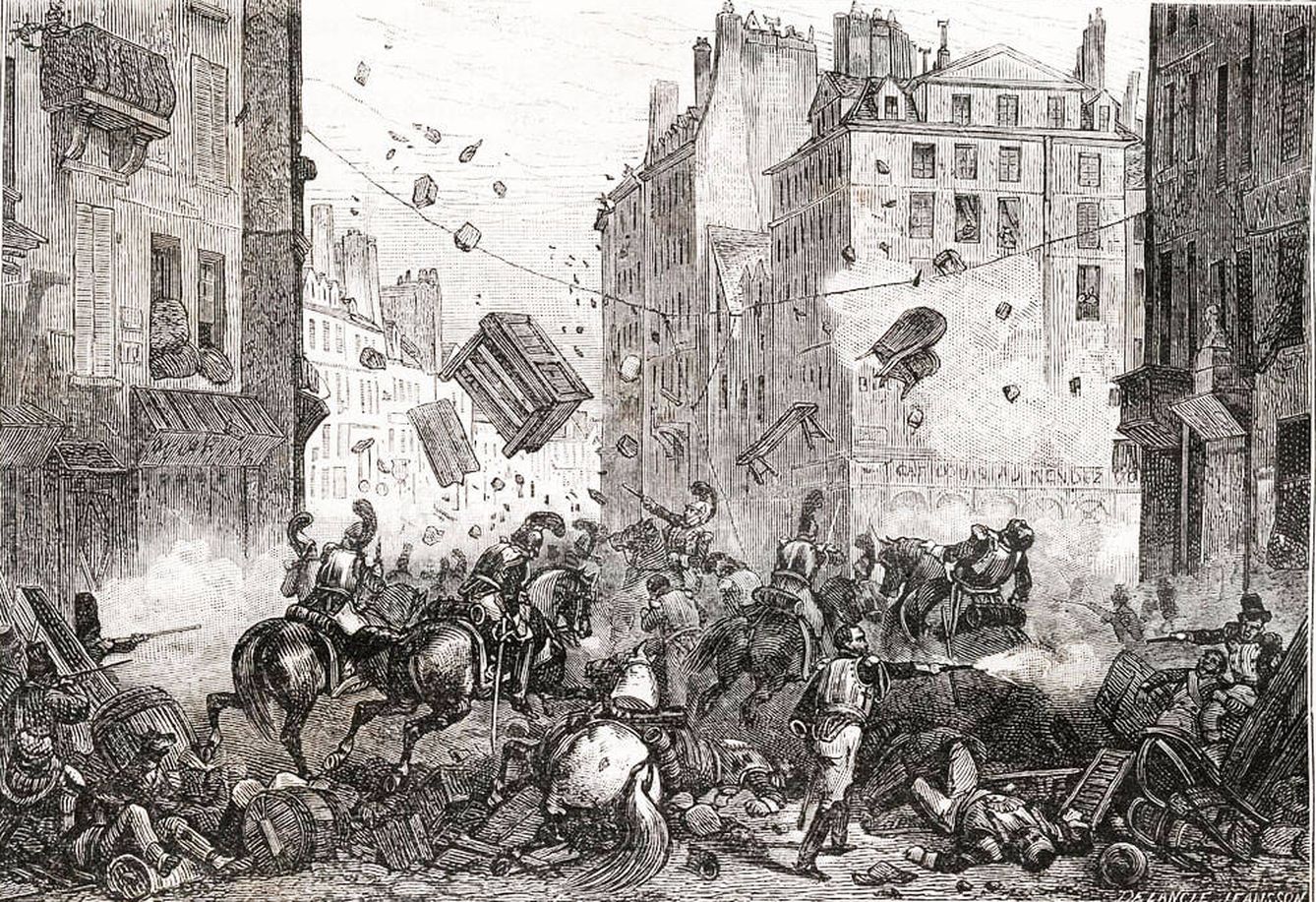 Rue Saint-Antoine en las revueltas de 1848.