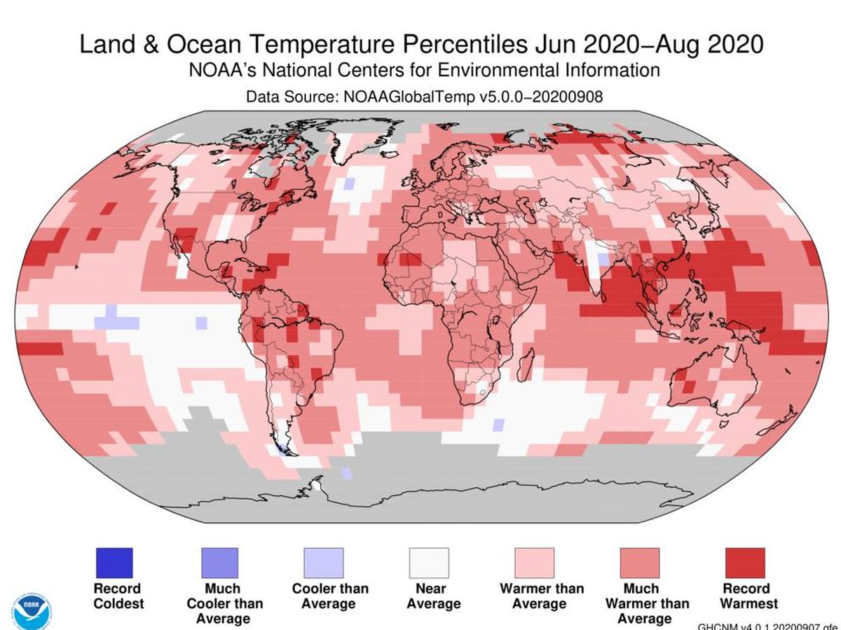 Foto: Temperaturas globales junio-agosto: Foto: NOAA