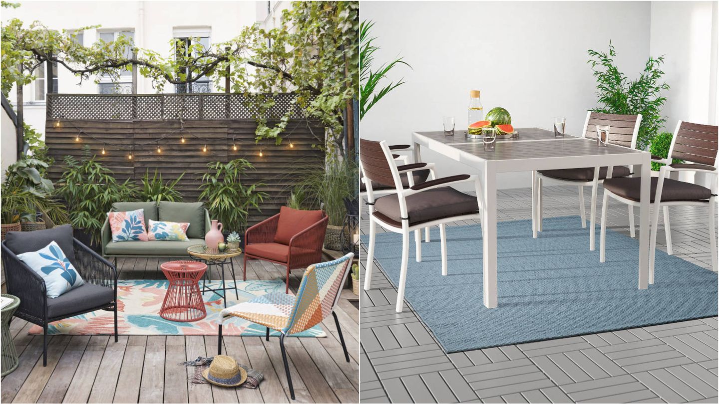 Textiles de exterior para tu terraza. (Cortesía Maisons du Monde/Ikea)