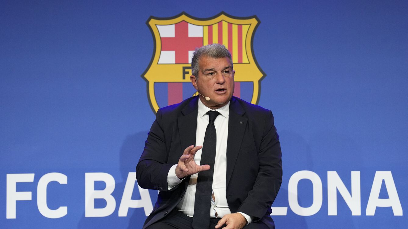 Foto: Rueda de prensa de Joan Laporta, presidente del FC Barcelona. (EFE/Alejandro García)
