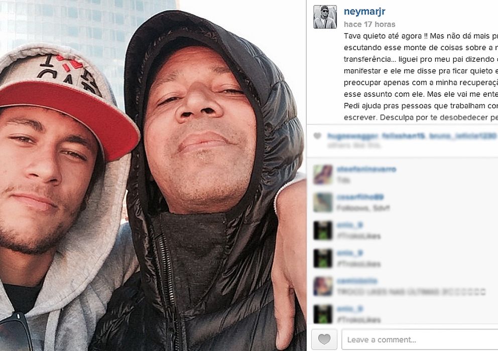 Foto: Neymar junto a su padre y la carta que ha publicado en su defensa (Instagram: neymarjr).