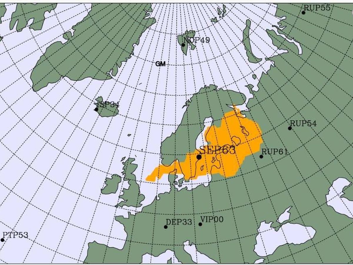 Foto: Mapa con el nivel de radiaciones en Europa. En amarillo, el pico de radiación descubierto. Foto: Twitter.