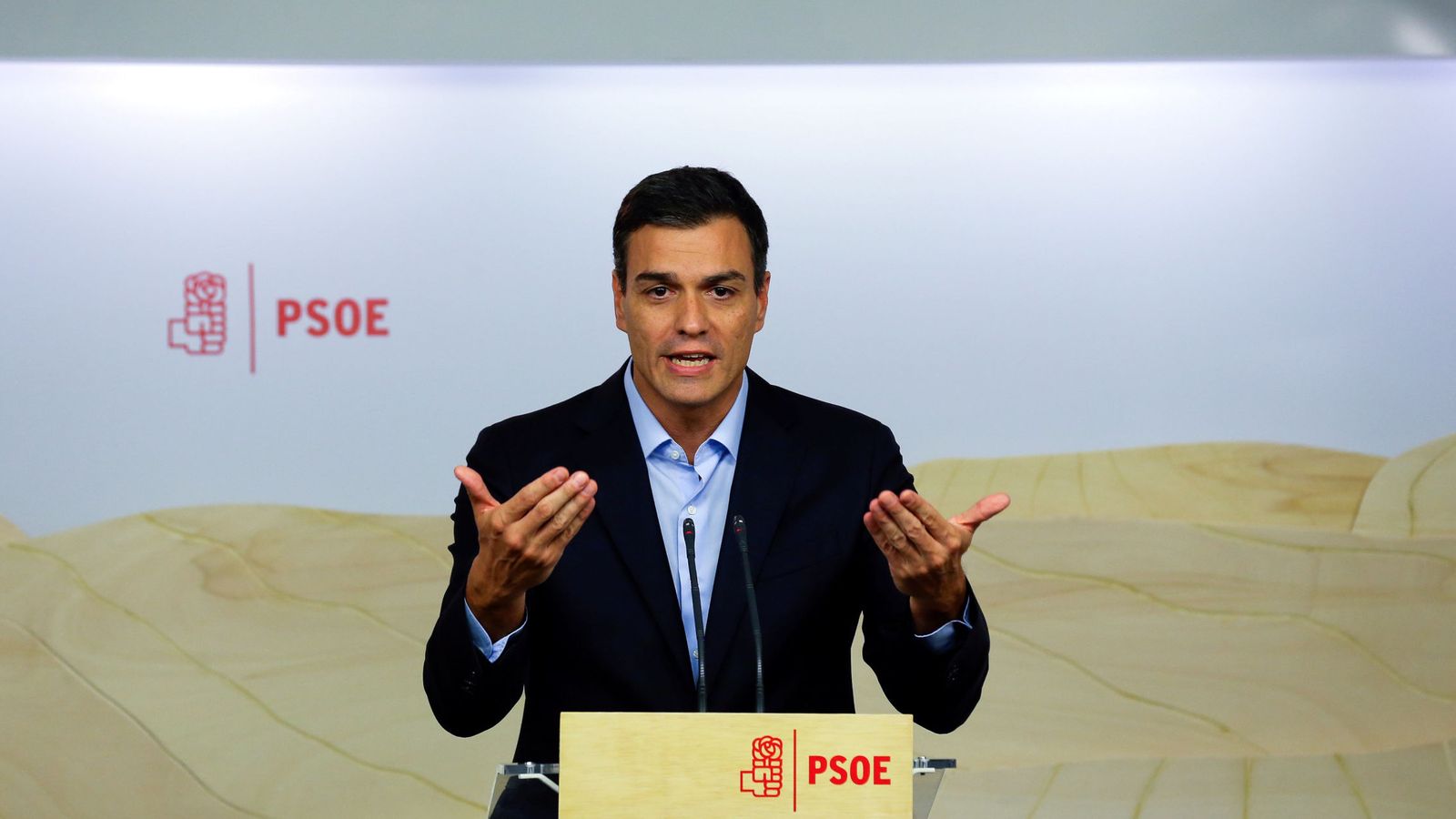 Foto: Pedro Sánchez, durante la rueda de prensa de este 26 de septiembre en Ferraz, tras la reunión de la permanente. (Reuters)