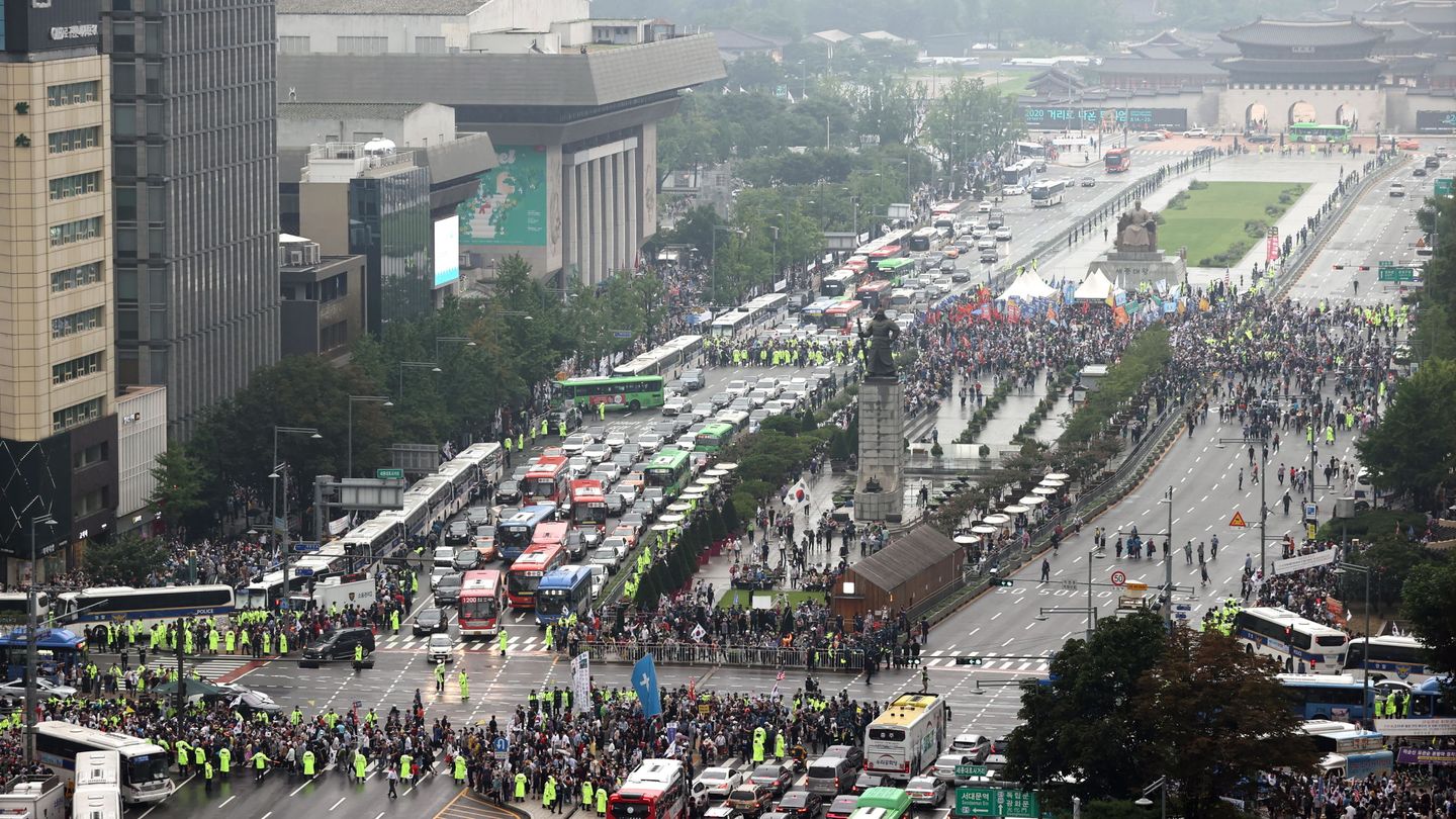 Manifestación este 15 de agosto contra el Gobierno en Seúl. (EFE)