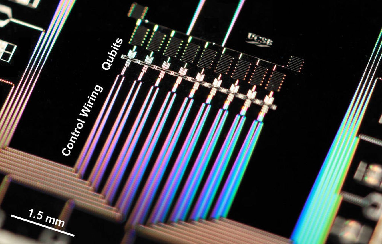 Imagen del chip de Google empleado en el experimento recientemente publicado en Nature. Fuente: Julian Kelly (Google)