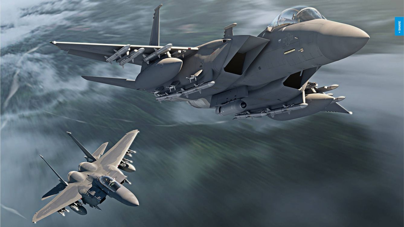 Foto: Dos F-15EX en una imagen 3D. (Boeing)