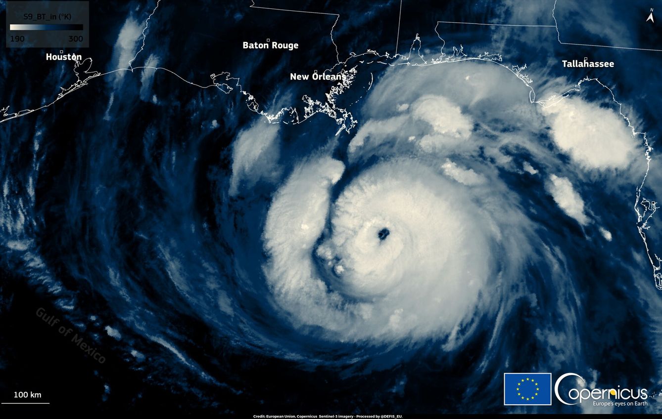 El huracán Ida fotografiado por el programa COPERNICUS. Foto: Unión Europea/Copernicus Sentinel-3/Reuters