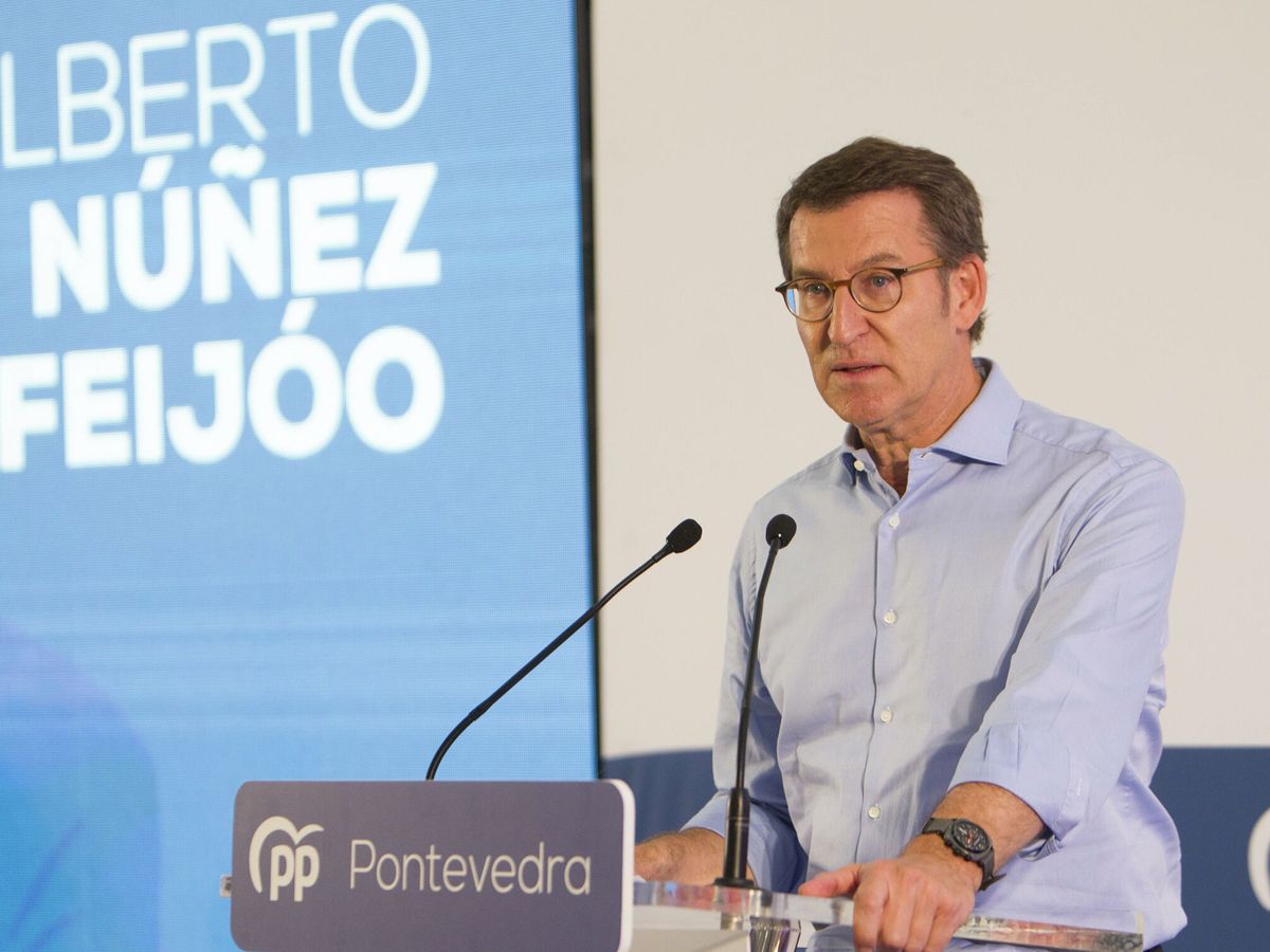 Foto: El líder nacional del PP, Alberto Núñez Feijóo, durante un discurso en Pontevedra. (EFE/Salvador Sas)