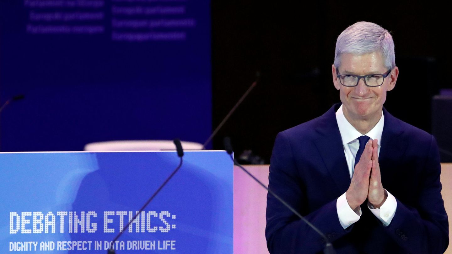 Tim Cook, CEO de Apple, ayer en su discurso en Bruselas sobre privacidad. (Reuters)
