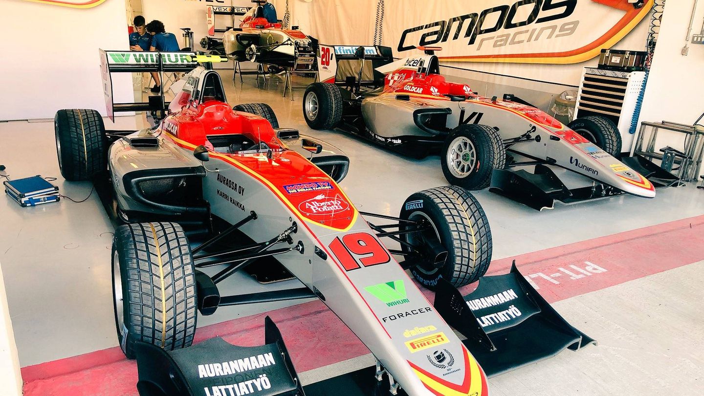Los coches de Campos Racing en la última carrera de 2018.