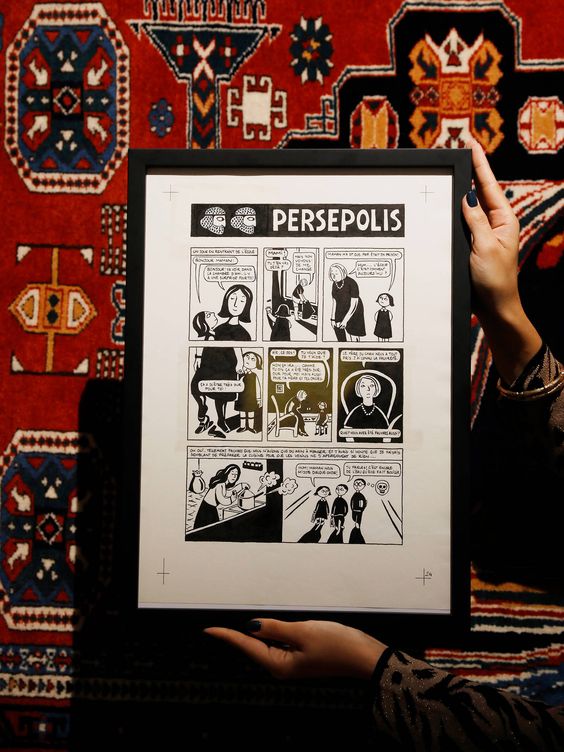 Viñetas de 'Persépolis'. (Getty/Sotheby's/Tristan Fewings)
